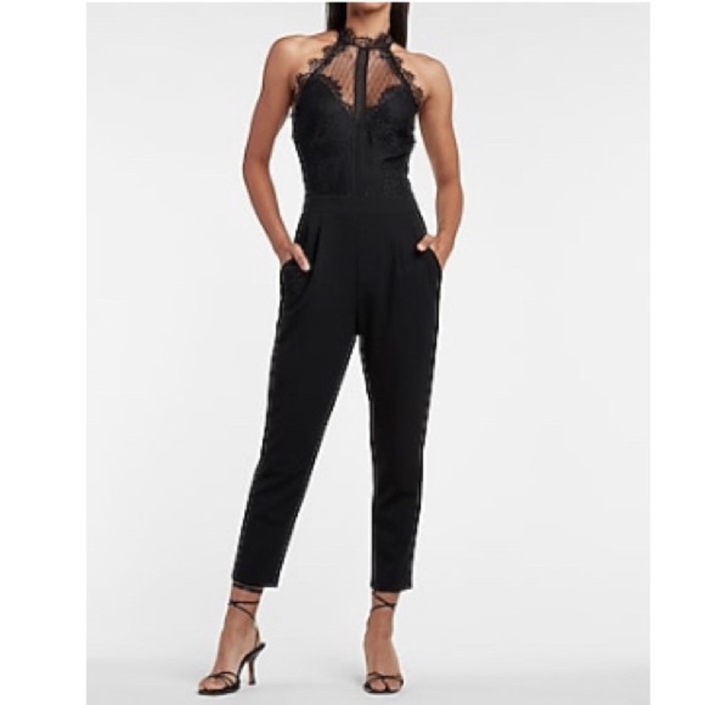 EXPRESS Black JUMPsuit with LACE detail NWT; Size - Large (fits 8-10)